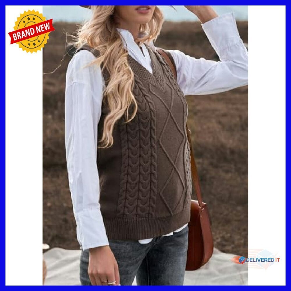 Oversized V-Neck Sweater Vest Sleeveless Pullover Loose Fit Knit Top - Picture 6 of 8